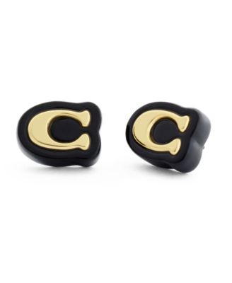 COACH Черные серьги-гвоздики с черной смолой Signature