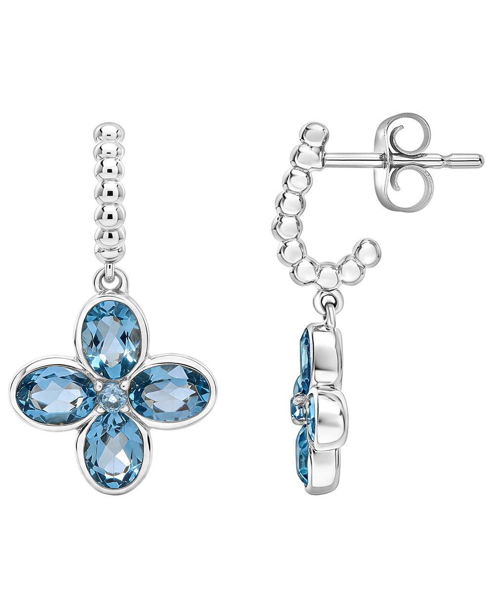 Серьги-подвески с голубым топазом и цветами из Sterling Silver