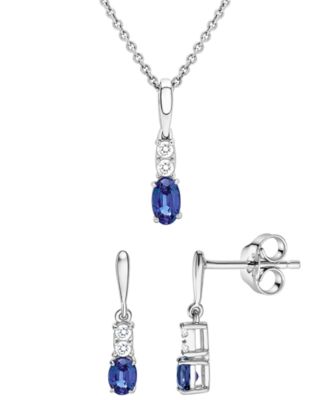 Macy's 2-Piece Lab-Grown Blue Sapphire (3/4 ct. t.w.) & White Sapphire (1/5 ct. t.w.) Pendant Necklace & Earrings Set in Sterling Silver