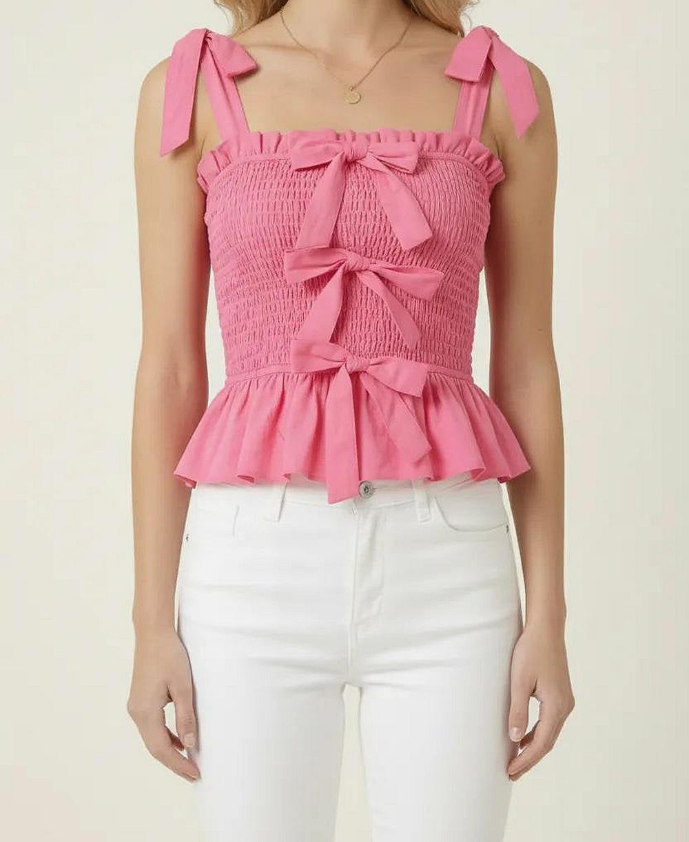 Женский топ Modenaire Smocked Bow-Strap Peplum