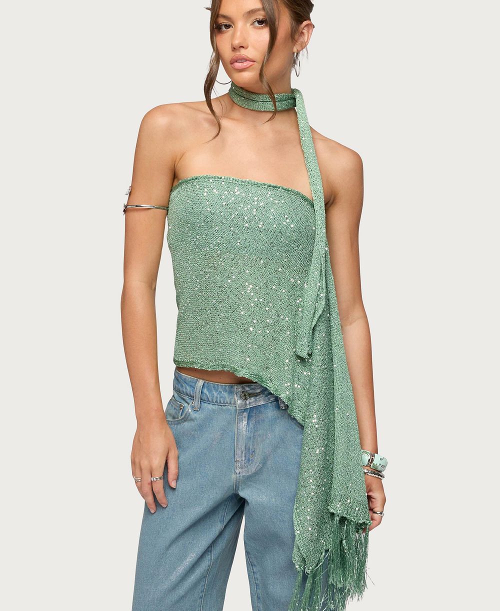 Женский трикотажный топ Edikted Two-Piece Sequin Knit Scarf Top