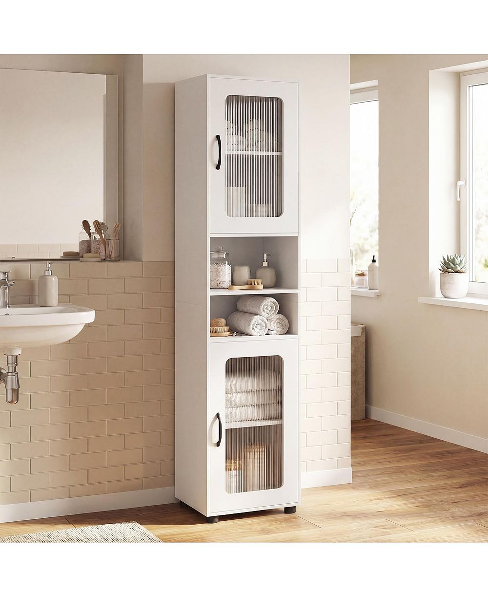 Costway Bathroom Cabinet, Slim Floor Storage Cabinet with 2 Fluted Doors,4 Rubber Feet
