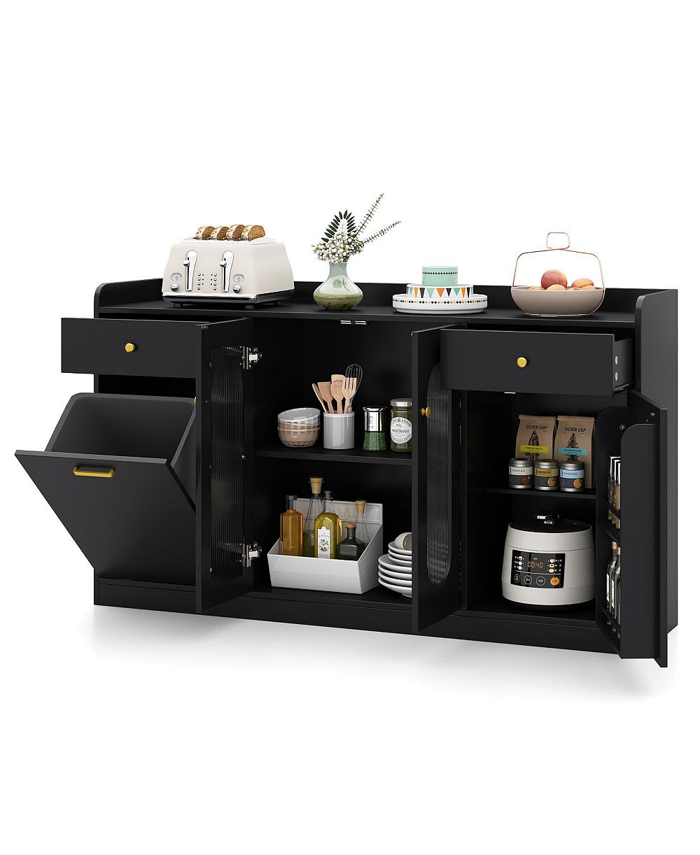 Costway 55" Large Buffet Cabinet with 2 Glass Doors, 2 Drawers, 2 Door Shelves for Kitchen