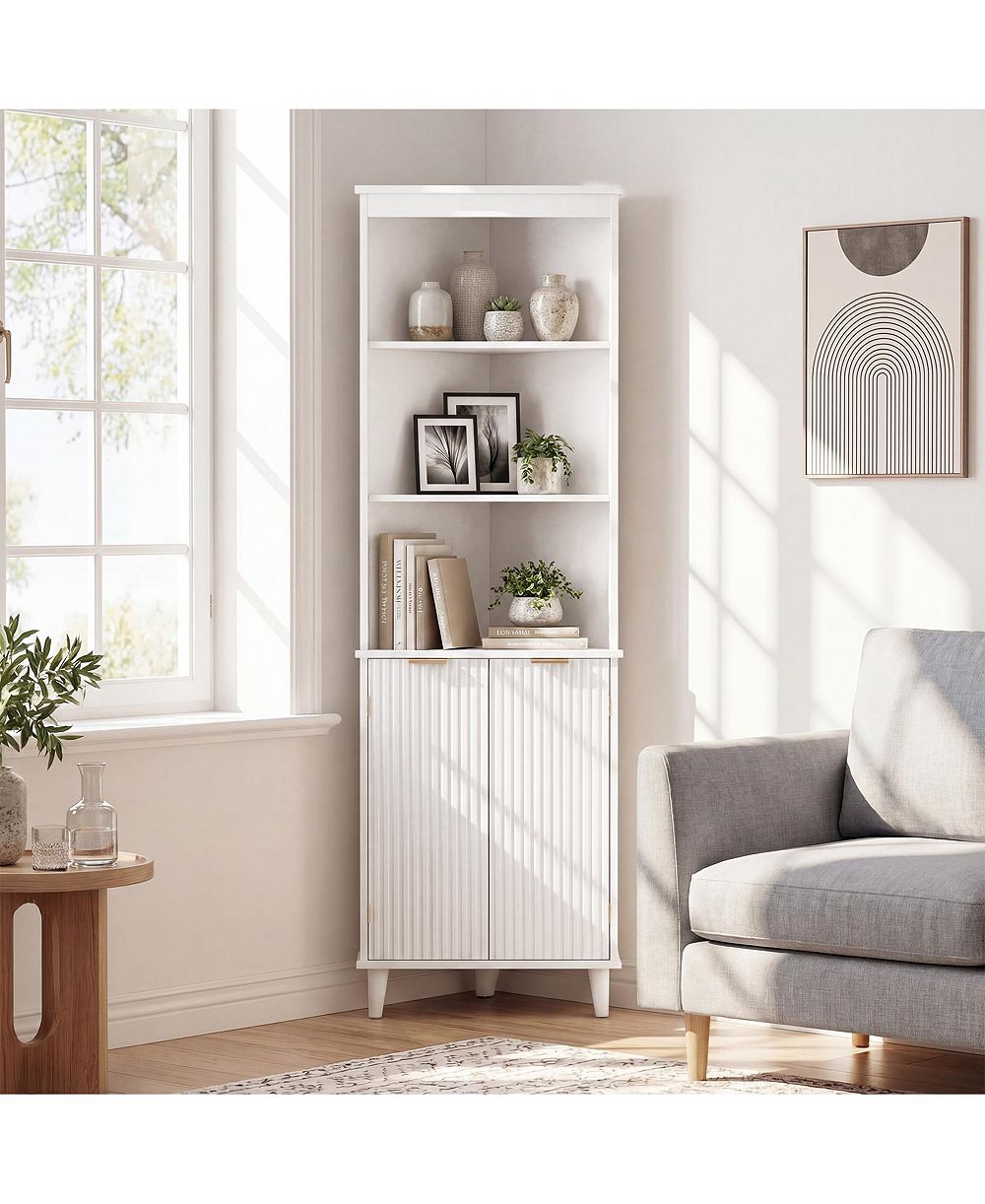 Costway Corner Bathroom Cabinet with Fluted Doors, 6-Tier Bathroom Storage Cabinet