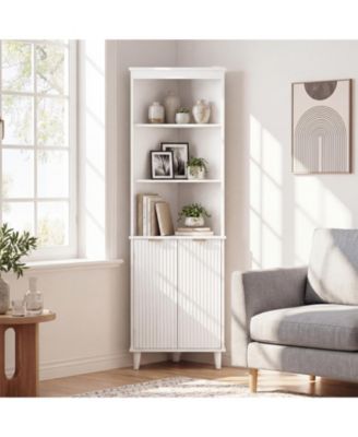 Costway Corner Bathroom Cabinet with Fluted Doors, 6-Tier Bathroom Storage Cabinet