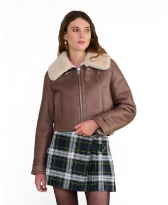 Furniq UK Women's Avery Brown Shearling Aviator Jacket