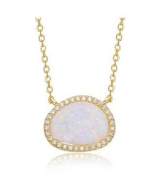 Rachel Glauber 14K Gold Plated Sparkling Star Opal and CZ Halo Necklace