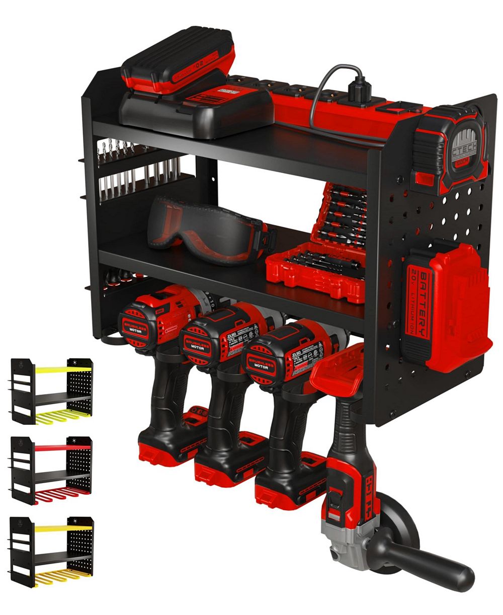 XDOVET Power Tool Organizer Wall Mount Steel Rack Drill Slots Pegboard Utility Side