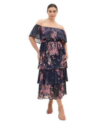 CITY CHIC Women's Night Garden Print Tier Midi Dress