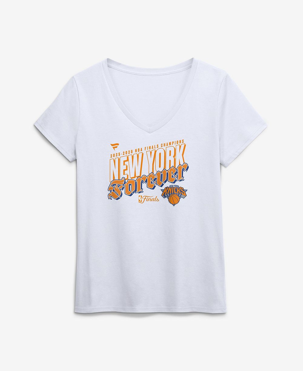 Fanatics Женская футболка White New York Knicks 2026 NBA Finals Champions Hometown V-Neck