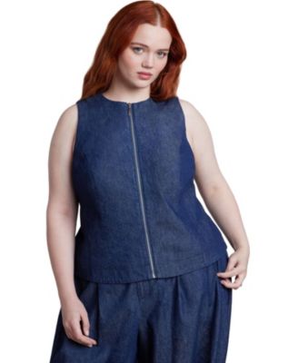 Женский топ ELOQUII Plus Size Chambray с застежкой на молнии