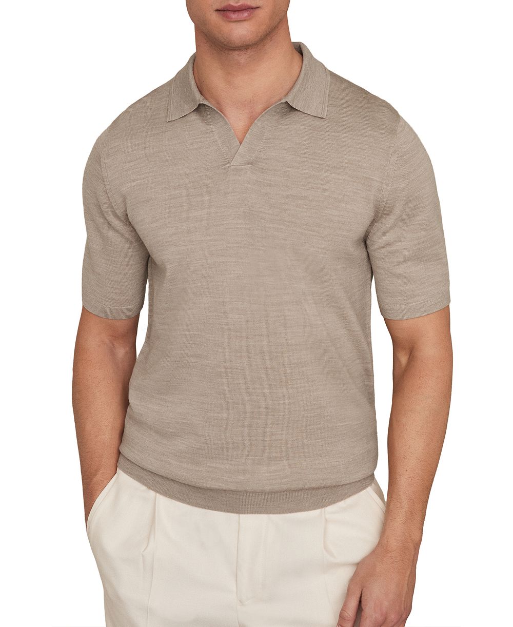 Мужская рубашка-поло REISS Duchie Merino Wool Open Collar