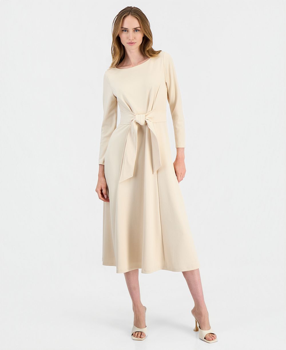 Anne Klein Женское миди-платье А-силуэта с лодочкой и завязками на талии