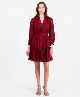 Anne Klein Women's V-Neck Long-Sleeve Tiered Ruffle Dress