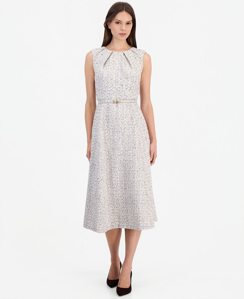 Anne Klein женское миди-платье А-силуэта из твида с плиссировкой