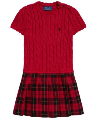 Polo Ralph Lauren Детское платье-свитер из хлопка с юбкой в клетку, размеры 2T-6X