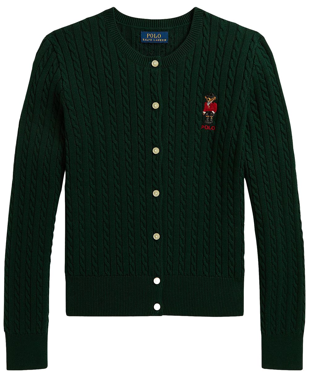 Polo Ralph Lauren Детский хлопковый кардиган с мини-кабелем и медведем Polo, размеры 7-16