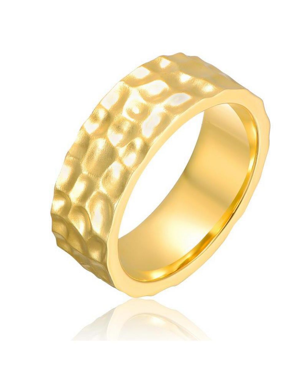 Rachel Glauber Bold 14K Gold Plated Radiant Hammered Texture Band Ring