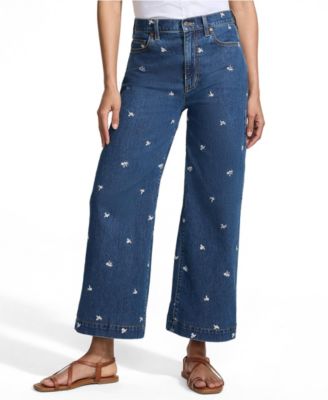 Джинсы Lands' End Petite Soft Denim High Rise Embroidered Wide Leg Crop