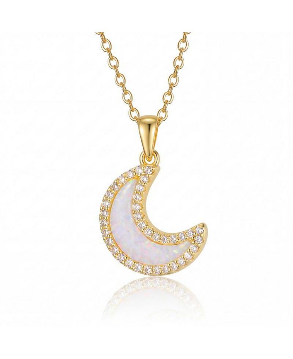 Ожерелье Rachel Glauber 14K Gold Plated Sparkling Moon Opal and CZ Halo
