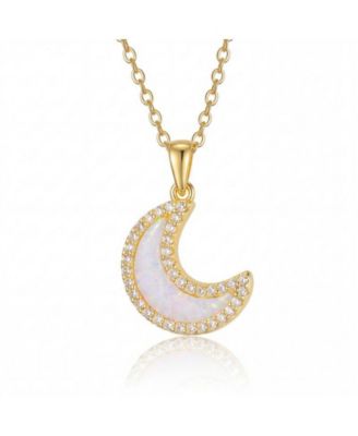 Ожерелье Rachel Glauber 14K Gold Plated Sparkling Moon Opal and CZ Halo