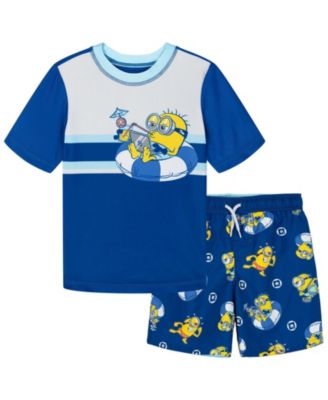 Minions Boys Swimwear 2-Piece Rash Guard and Swim Trunks Set
