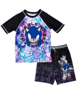 Sonic The Hedgehog Boys' 2-Piece Swimwear Rash Guard and Trunks Set