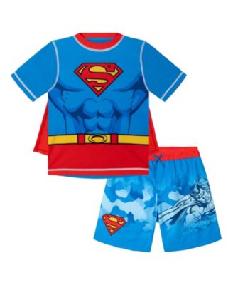 Justice League Toddler Boys Cosplay Rash Guard and Swim Trunks Set