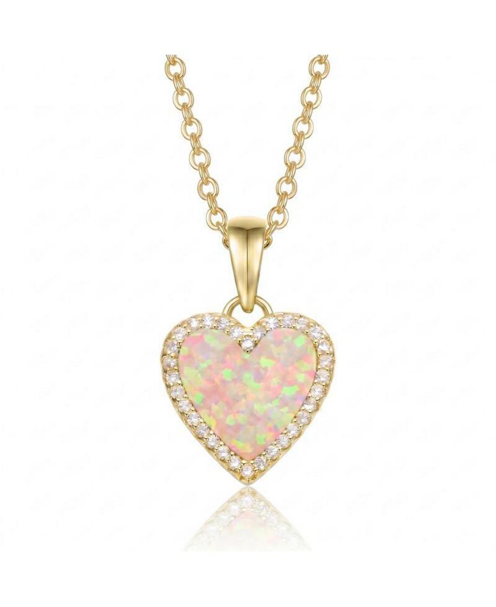 Ожерелье-подвеска Rachel Glauber 14K Gold Plated Sparkling Heart Opal and CZ Halo