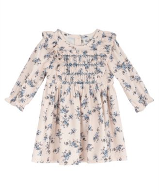 Rare Editions Toddler Girls' 2T-4T Floral Print Hand-Smocked Corduroy Dress