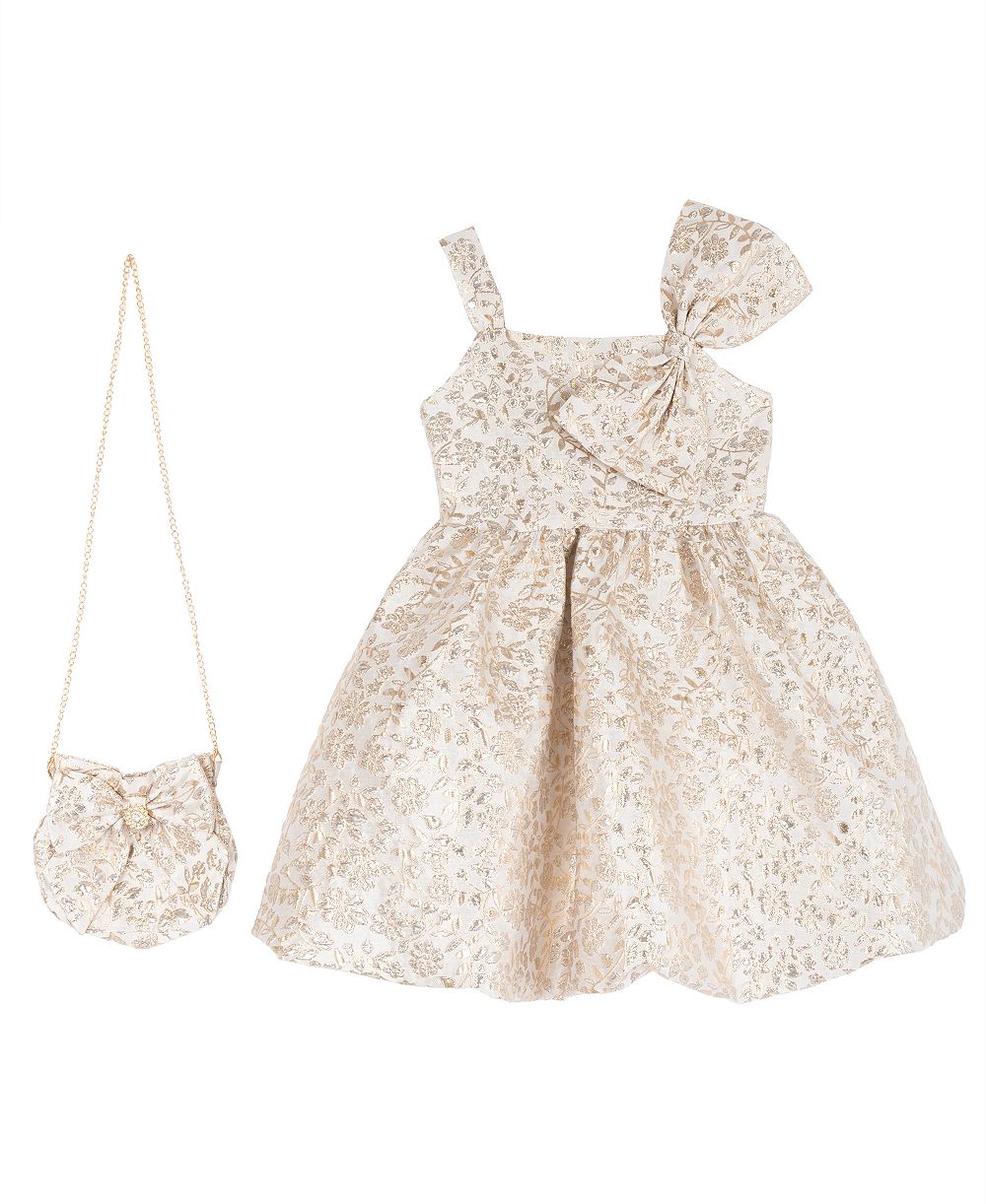 Rare Editions Girls' 4T-6X Brocade Bow Strap Dress with Matching Handbag