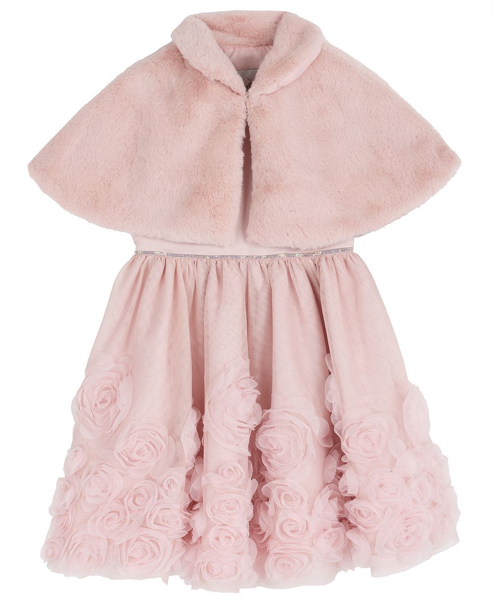 Rare Editions Girls' 2T-6X Satin Sleeveless Dress with Fur Bolero