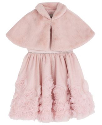 Rare Editions Girls' 2T-6X Satin Sleeveless Dress with Fur Bolero