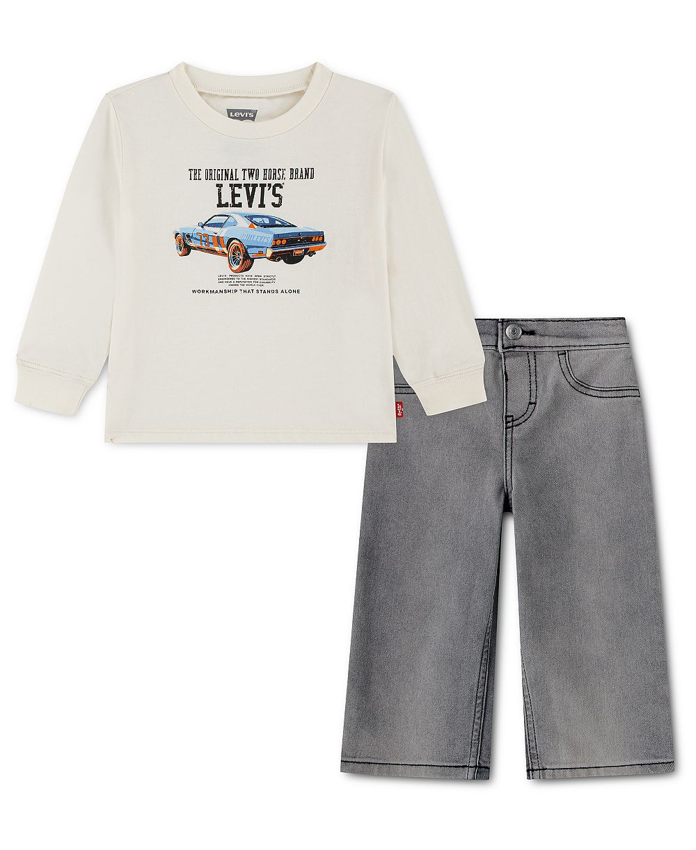Levi's детский комплект для мальчиков: футболка с графическим принтом в длинном рукаве и широкие джинсы, 2 предмета