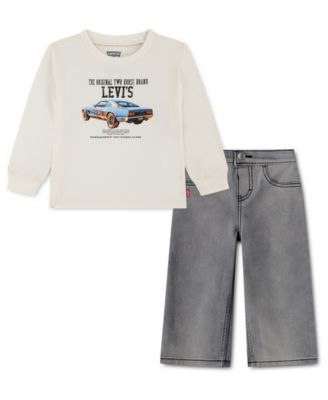 Levi's детский комплект для мальчиков: футболка с графическим принтом в длинном рукаве и широкие джинсы, 2 предмета