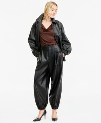 Bar III Women's High-Rise Pleated Faux Leather Pants, Macy's Exclusive
