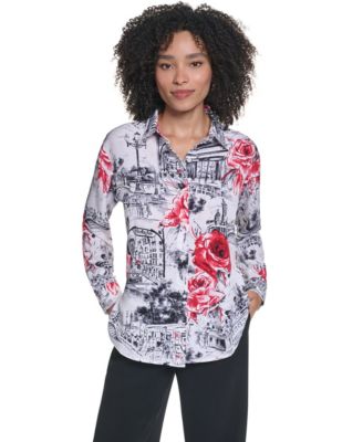 KARL LAGERFELD PARIS Women's Printed Long-Sleeve Blouse