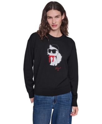 Женский свитер KARL LAGERFELD PARIS с круглым вырезом и принтом Choupette в берете