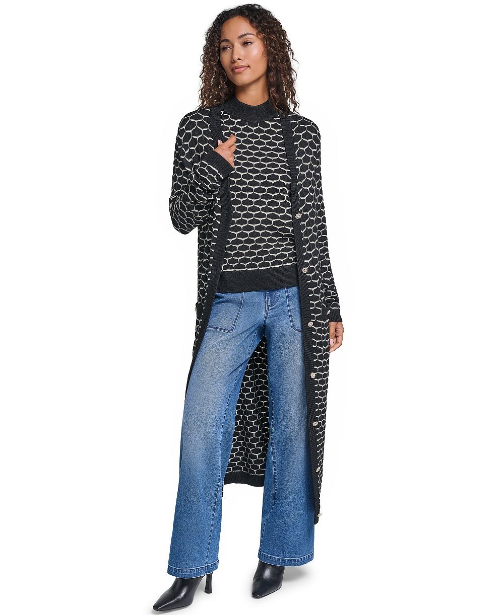 KARL LAGERFELD PARIS Women's Geometric V-Neck Duster Cardigan