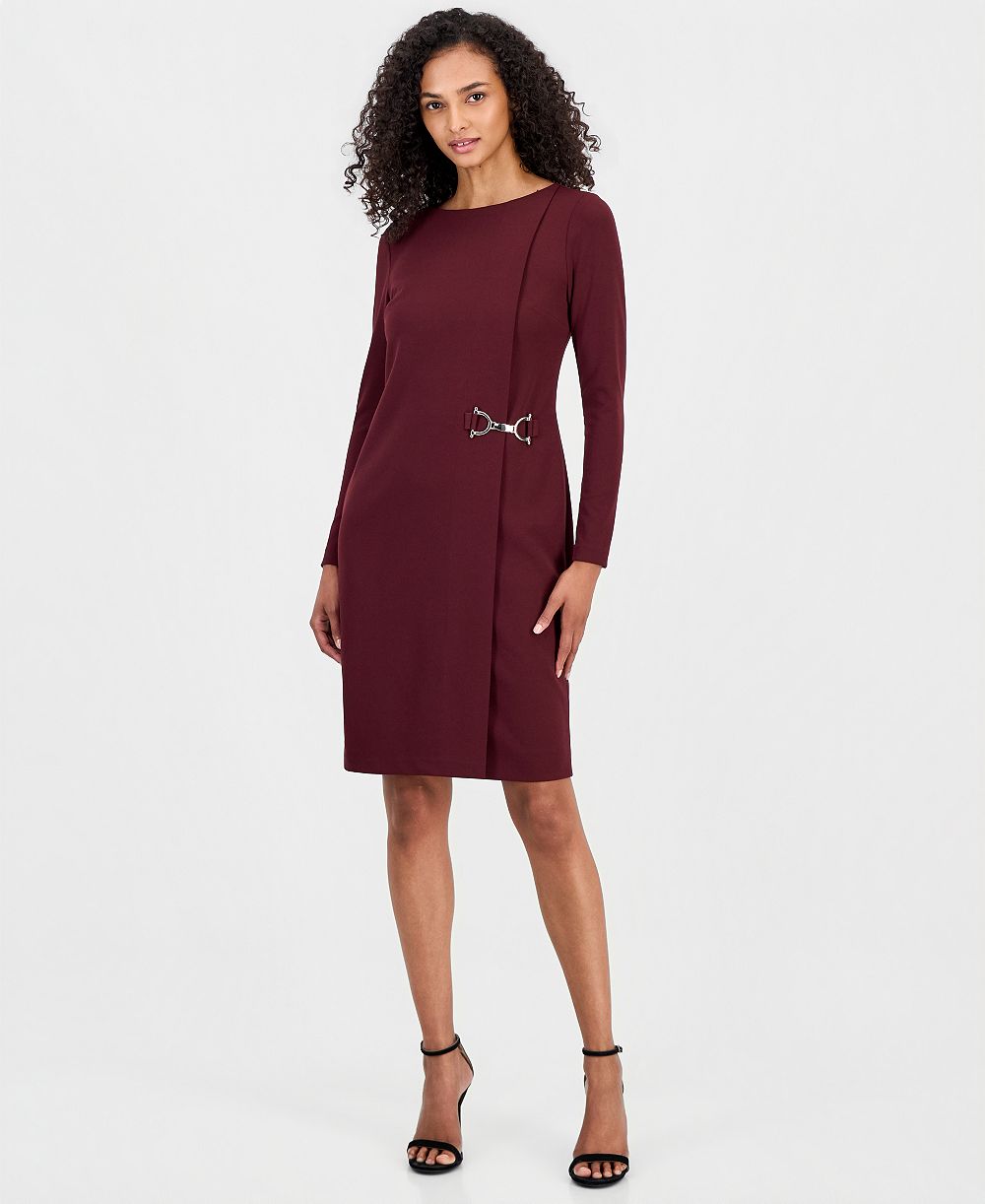 Платье Anne Klein Petite Scuba Crepe Scoop Neck Long Sleeve Sheath