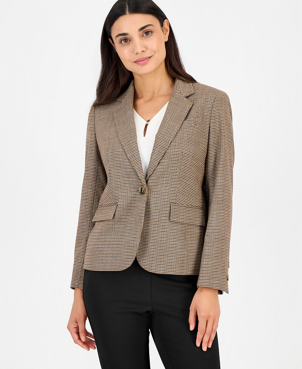 Anne Klein Petite Plaid Notched-Collar Blazer