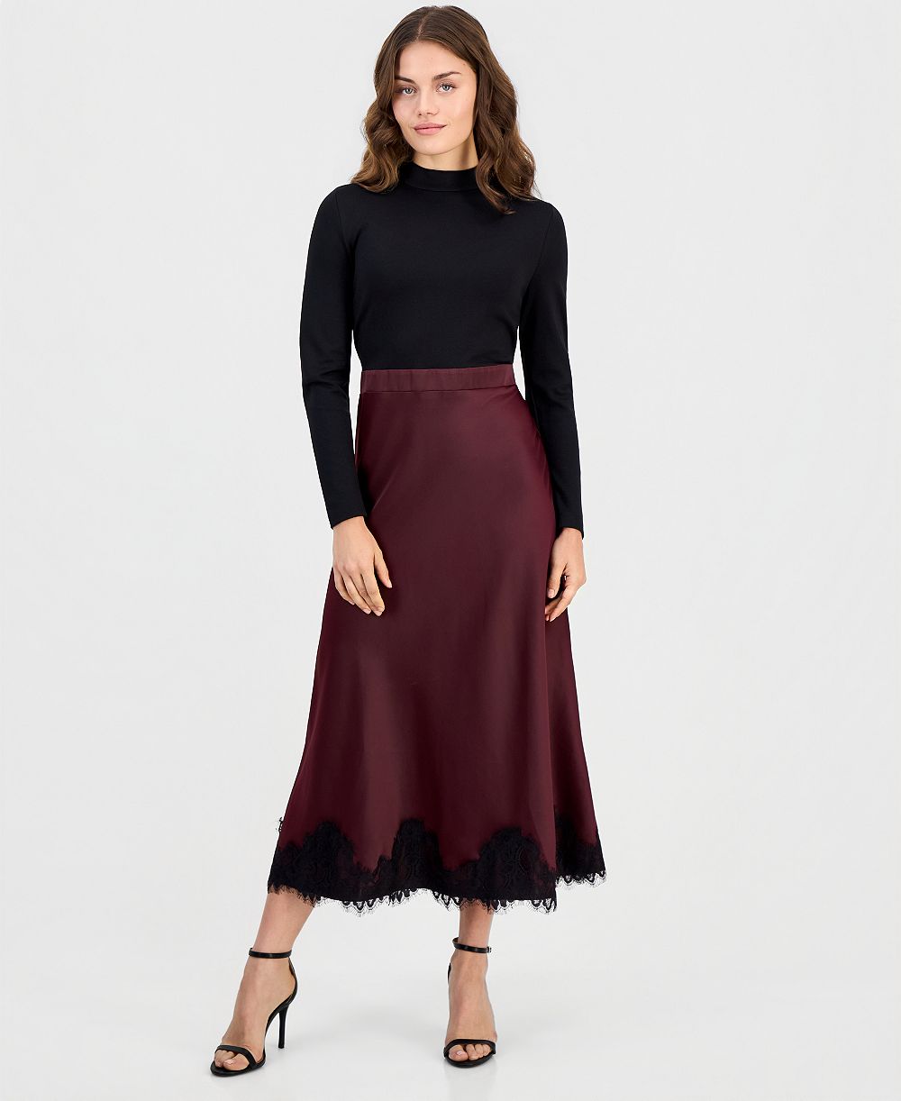 Anne Klein Petite Serenity Montreal Sati Long-Sleeve Lace Mock Neck Dress