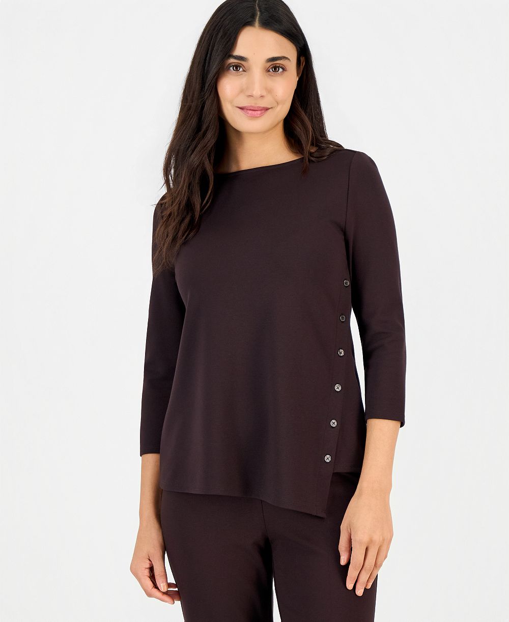 Anne Klein Essentials Petite 3/4-Sleeve Asymmetrical Button Top