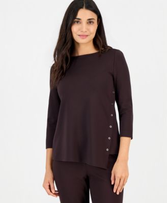 Anne Klein Essentials Petite 3/4-Sleeve Asymmetrical Button Top