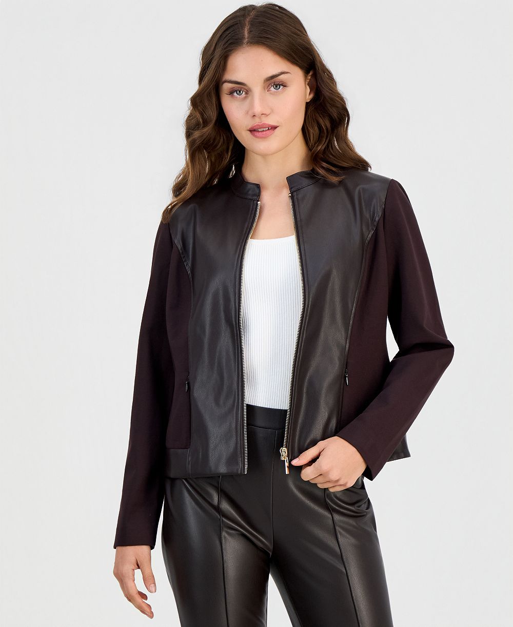 Женская куртка anne klein essentials petite с молнией спереди и воротником-стойкой мандарин
