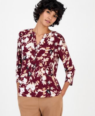 Anne Klein Essentials женская хенли с цветочным принтом, V-образным вырезом и рукавом 3/4, petite