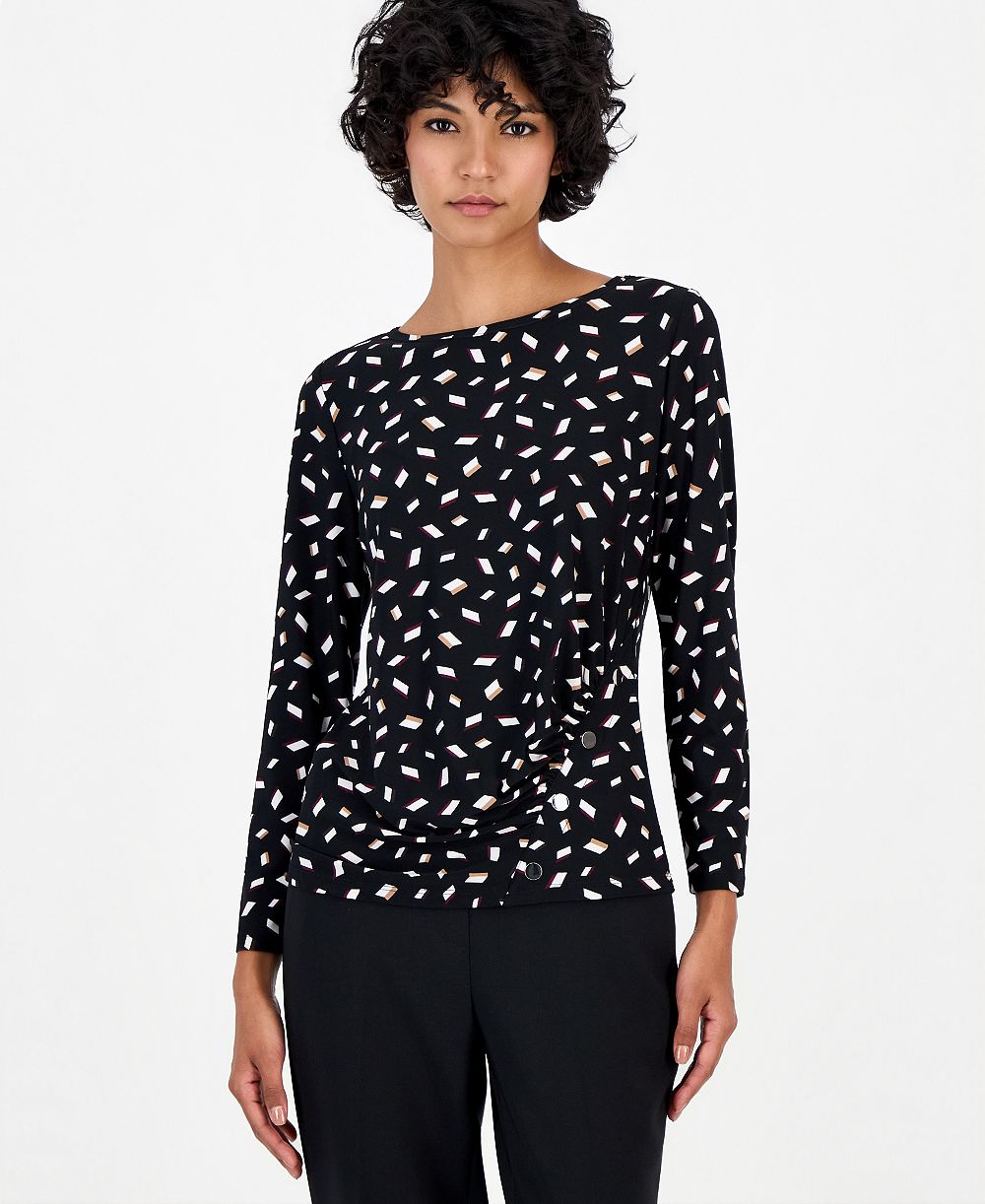 Anne Klein Essentials женская блузка с длинным рукавом, рюшами и заклепками, размер Petite