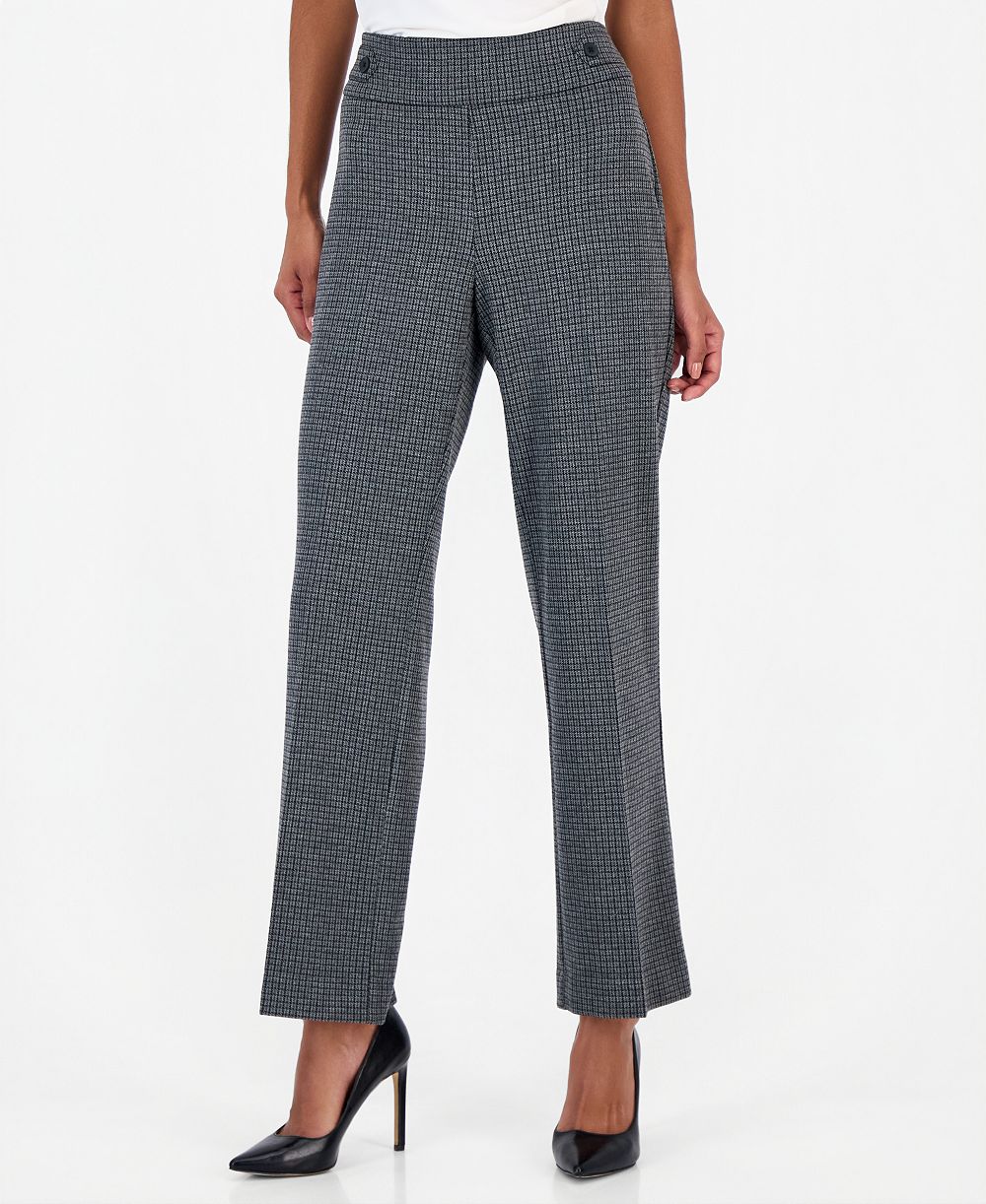 Anne Klein Essentials Petite Houndstooth Pull-On Wide-Leg Pants