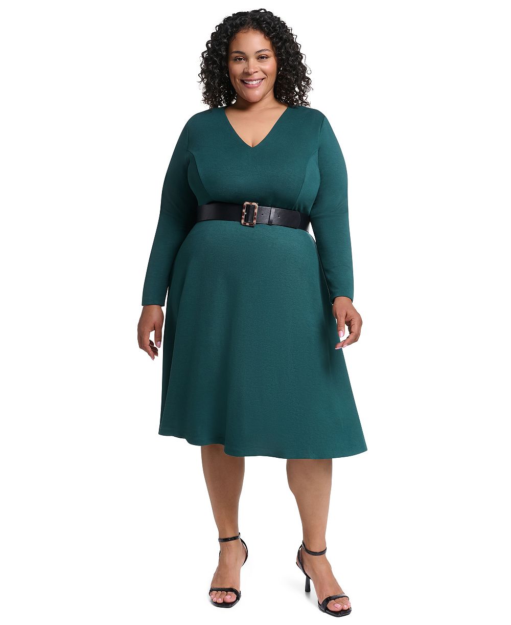 Платье DKNY Plus Size Fit & Flare V-Neck Long-Sleeve