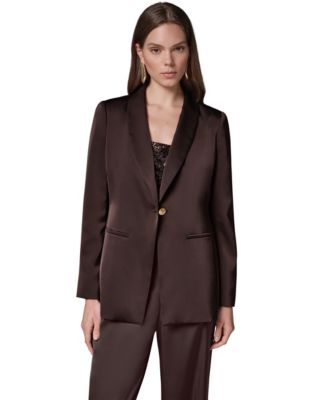 Donna Karan New York Petite Satin Shawl Lapel Shoulder-Padded Blazer